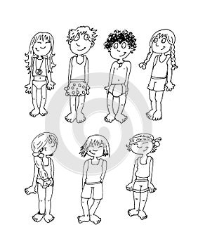 Children of various nationalities in their underwear chine coloring for kids