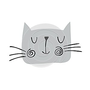 Children Vector Cute hand drawn Cat face. Scandinavian Design illustration isolated on white background. Design element