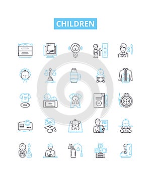 Children vector line icons set. Kids, Infants, Toddlers, Juveniles, Minors, Youths, Preteens illustration outline