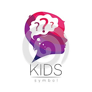 Children Vector Logo for Symbol of Care Teacher Kids and Caring. Silhouette profile human head. Concept logo for people