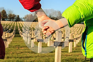 Children walk hand in hand for peace world war 1.