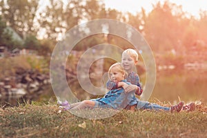 Children watch the sunset