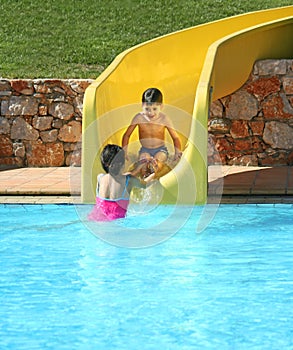Children at water slide