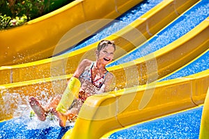 Children on water slide at aquapark