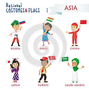 National costumes and flags of the nations - Kids of the world - Asia photo