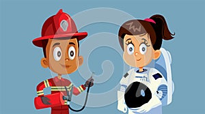 Children Wearing Professional Costumes Aspiring for the Future Vector Cartoon