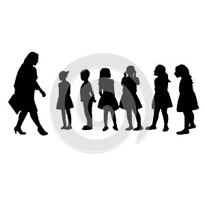 Children and woman, body silhouette vector
