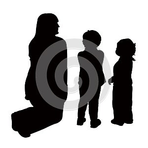 Children and woman, body silhouette vector