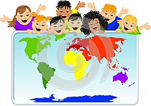 Children with a world map