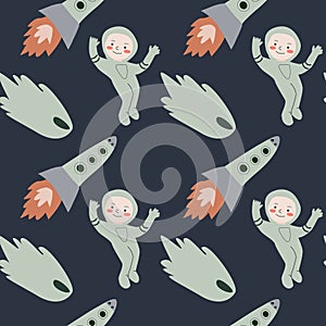 Childrens adventure pattern with cosmic objects and galaxy elements, cute planets.