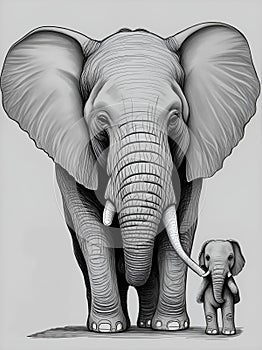 Childrens drawing in the outline style Elephant