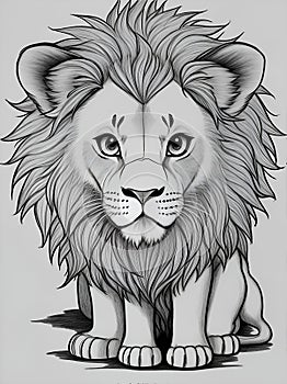 Childrens drawing in the outline style Lion