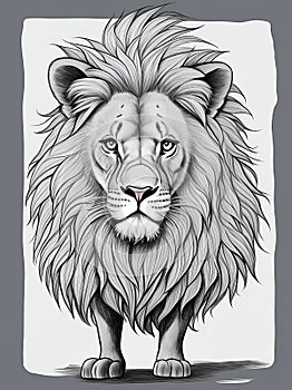 Childrens drawing in the outline style Lion