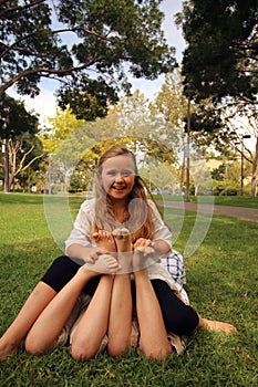 Childrens feet tickling