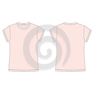 Childrens pink t-shirt blank template isolated on white background. Technical sketch tee shirt