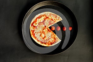 Chicken Margarita Pizza Shaped Like Pac-Man photo