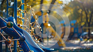 A childrens play area with slides swings and climbing structures inspired by the different components of a nuclear