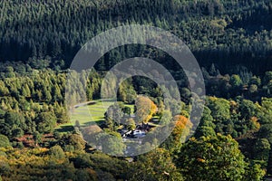 Childrens playground next to Powerscourt Waterfall, hidden in the forest. Wicklow, Ireland