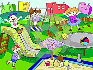 Childrens playground. Vector illustration of black and white
