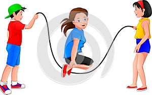 Childrens playing jump rope
