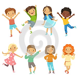 Childrens playing. Vector funny characters isolate on white