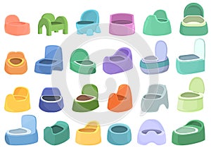 Childrens potty icons set cartoon vector. Baby toilet