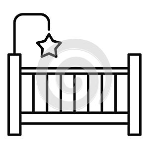 Childrens room baby crib icon, outline style