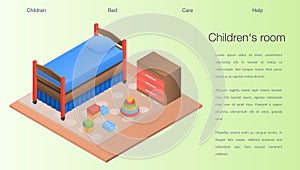 Childrens room concept background, isometric style