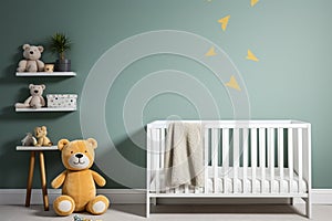 Childrens room mockup with a green wall background for versatile interior concepts
