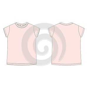 Childrens technical sketch tee shirt isolated on white background. Pink t-shirt blank template vector illustration