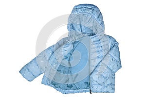 Childrens winter jacket. Stylish pink warm winter down jacket for kids isolated on a white background. Winter fashion