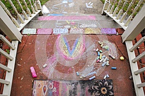 Childrenâ€™s Chalk Art on Steps
