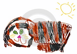 Childs cat drawing photo