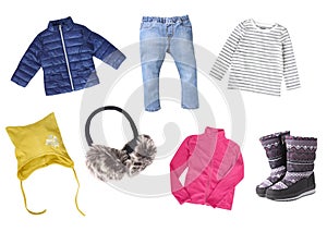 Childs clothes collage isolated.