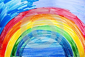 A childs crayon painting of a rainbow