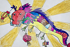 Childs drawing of dragon festival in China