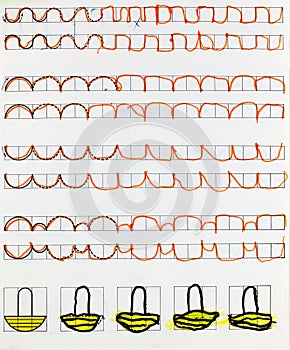 A childs drawing in an exercise book.