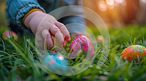 Childs Hand Reaching for a Painted Easter Egg