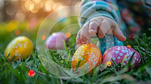 Childs Hand Reaching for a Painted Easter Egg