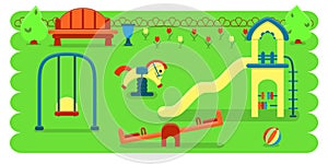 Childs illustration with park and playground equipment