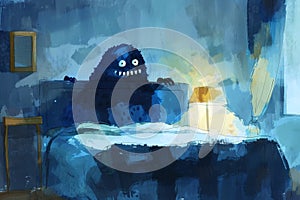 A childs painting of a monster under the bed