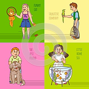 Childs And Pets Decorative Icon Set