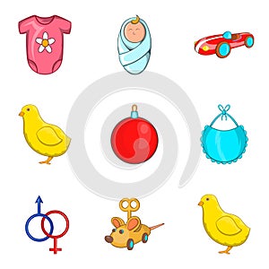Childs play icons set, cartoon style