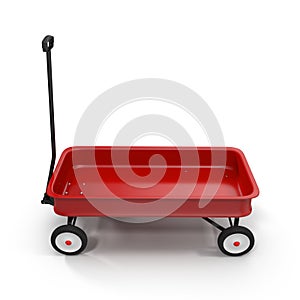 Childs red wagon on white background