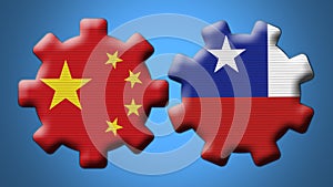 Chile and China Chinese Wheel Gears Flags â€“ 3D Illustrations