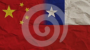 Chile and China Flags Together, Crumpled Paper Effect 3D Illustration