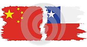 Chile and China grunge flags connection vector