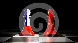 Chile and China relations, chess pawns with national flags - 3D illustration