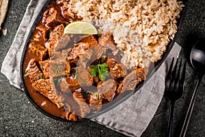 Chile Colorado beef with rice