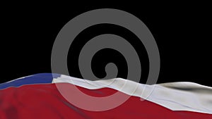 Chile fabric flag waving on the wind loop. Chilean embroidery stiched cloth banner swaying on the breeze. Half-filled black